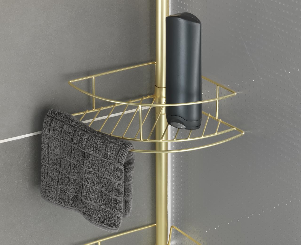 WENKO Dolcedo Gold - Estantería esquinera telescópica con 4 estantes para champú, gel de ducha y otros (31 x 65-275 x 23 cm)
