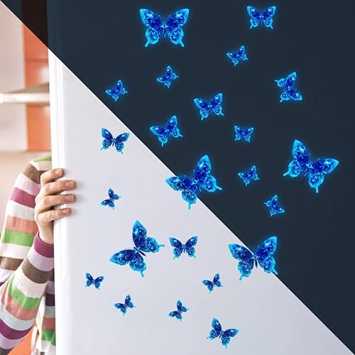 Miniatura 6 de Calcomanías de pared de mariposa que brillan en la oscuridad, calcomanías de pared de mariposa luminosas azules, calcomanías de pared para
