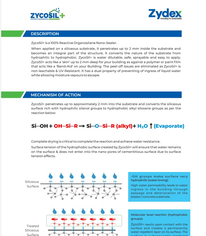 Image of Zydex Waterproofing Kit, Zycoprime Plus Acrylic Sealer and Bonder 1L (2 Bottles), Zycosil Plus 1L