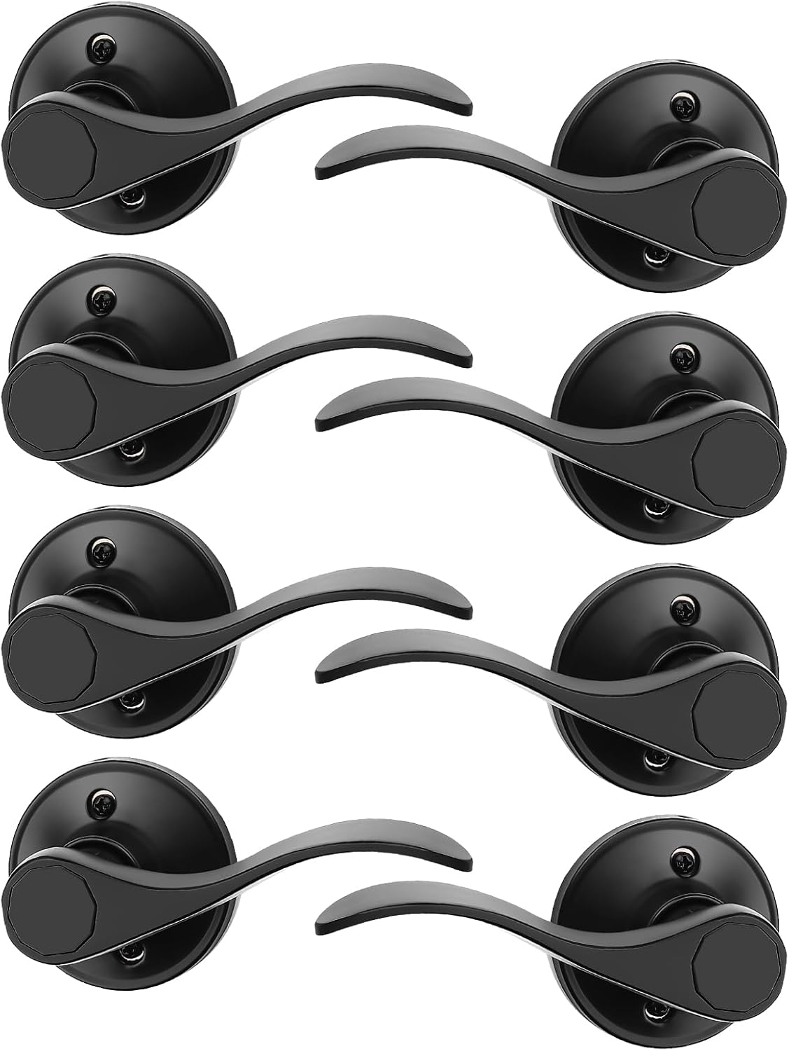 Probrico 8 Pack Dummy Door Lever Door Handle for Left Hand and Right Hand, Wave Style French Door Handle with Black Finish, Single Side Non-Turning Dummy for Laundry Room, Hallway, Closet