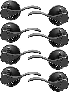 Probrico 8 Pack Dummy Door Lever Door Handle for Left Hand and Right Hand, Wave Style French Door Handle with Black Finish, Single Side Non-Turning Dummy for Laundry Room, Hallway, Closet