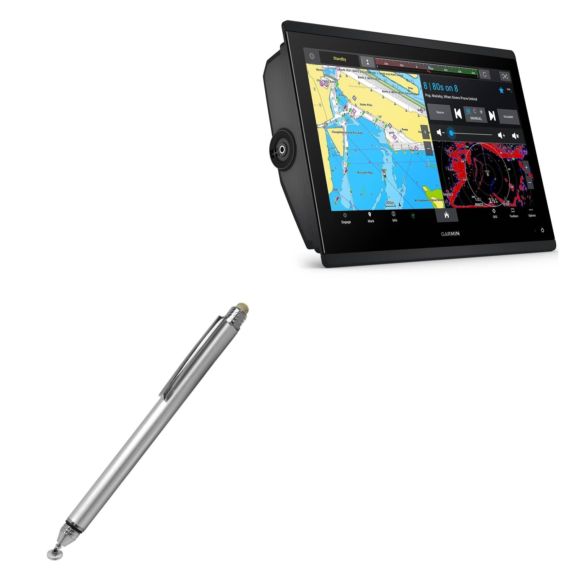 BoxWave Stylus Pen Compatible with Garmin GPSMAP 1623 - DualTip Capacitive Stylus, Fiber Tip Disc Tip Capacitive Stylus Pen - Metallic Silver