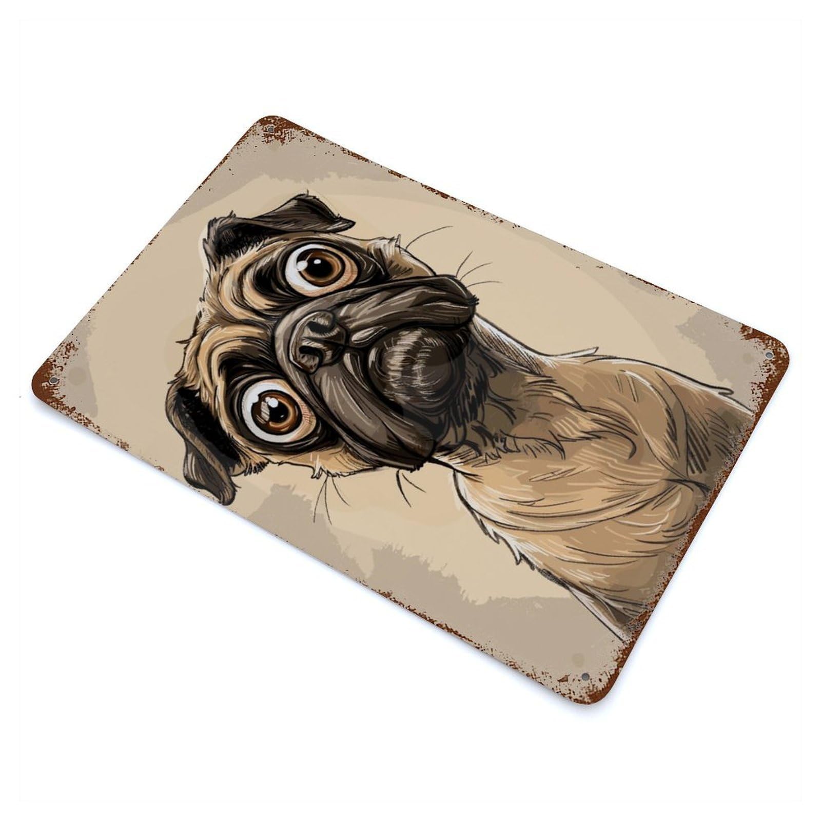 Garage Style Pug Caricature Rusty Metal Tin Sign 11.8"x7.9", Farmhouse Wall Decor for Bar And Workshop