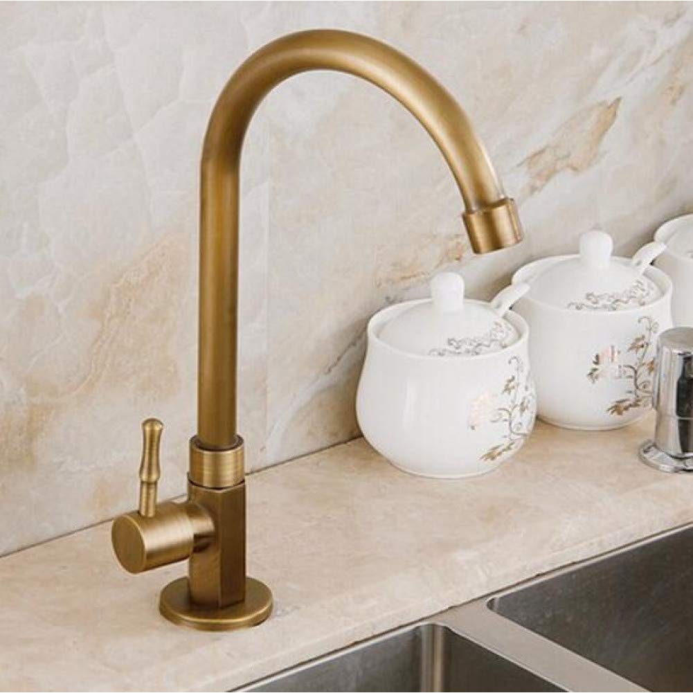 Kitchen Taps 360 Degree Antique Brass Swivel Faucet Single Cold Kitchen Faucet, Kitchen Sink Mixer Tap With Plumbing Hoses,Torneira Cozinha