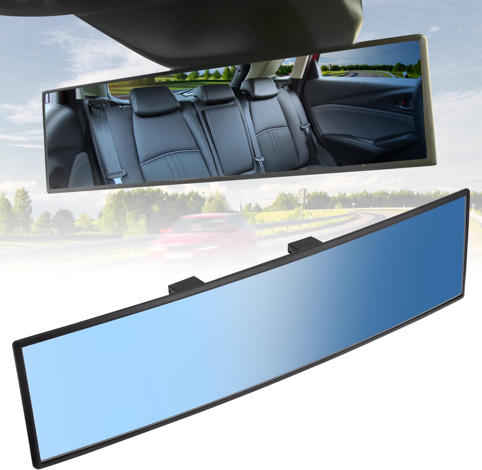 JOYTUTUS Rear View Mirror, Universal 11.81 Inch Panoramic Convex Rearview Interior Clip-on Wide Angle Mirror to Reduce Blind Spot Effectively for Car SUV Trucks - Blue