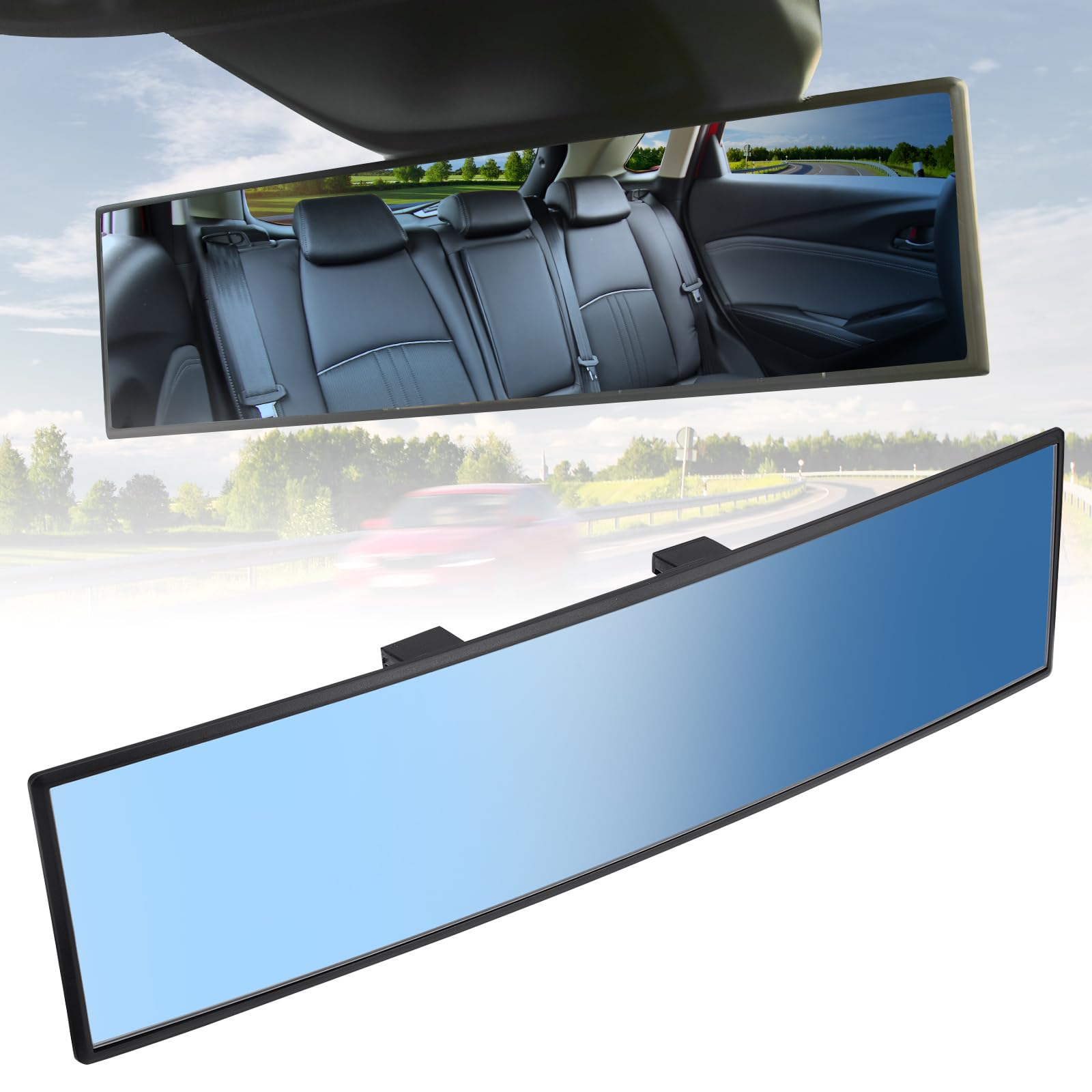 JOYTUTUS Rear View Mirror, Universal 11.81 Inch Panoramic Convex Rearview Interior Clip-on Wide Angle Mirror to Reduce Blind Spot Effectively for Car SUV Trucks - Blue
