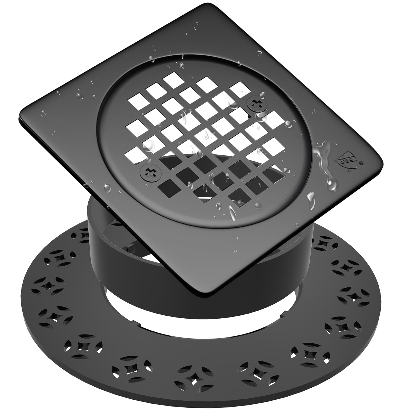4'' Drain Grate Kit Replacement Compatible with Schluter Kerdi-Drain Flange, SUS 304 Stainless Steel Finish, CUPC Certification, Matte Black