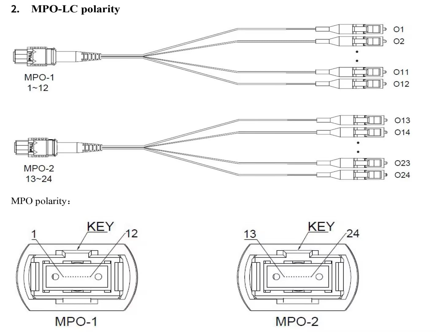 FHD MPO-LC Kassette, OM4 Multimode, Typ A, 24 Fasern, 2 x MPO-12 (männlich) auf 12 x LC Duplex (Aqua), 0,35 dB max