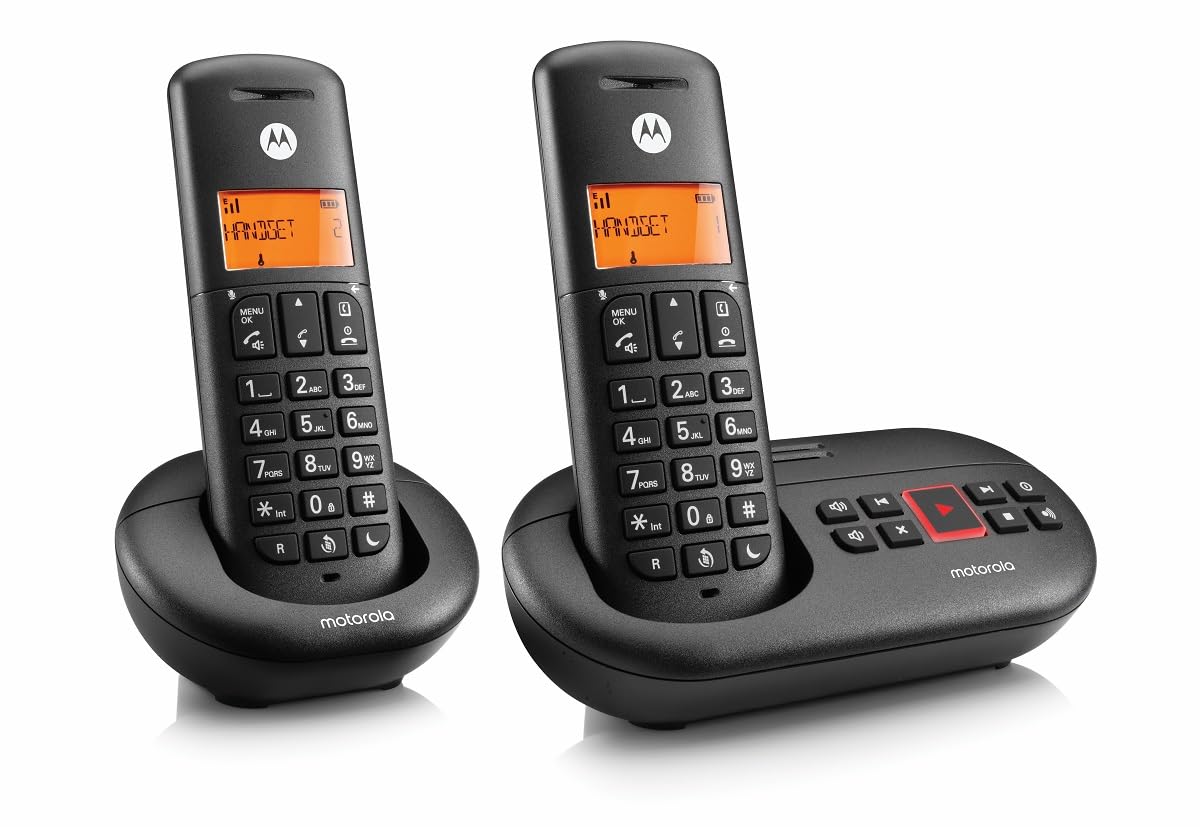 Motorola DECT Cordless Phone Twin Pack - Answer Machine - Black/White/Amber
