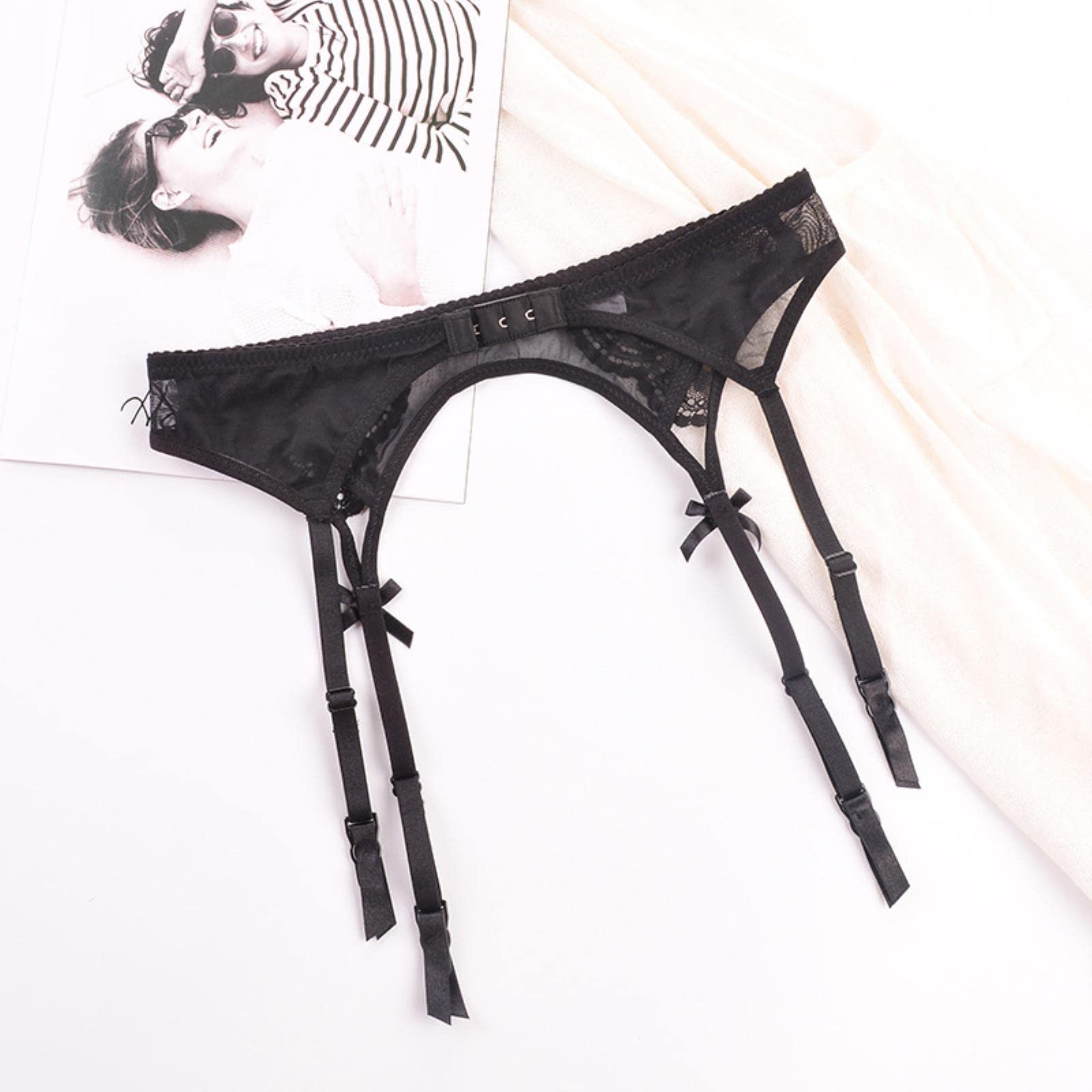 Medias Sexis Ligas de Medias Negras y Rojas con Bordado de Encaje, Liguero con Medias ultrafinas para Mujer (Blanco L)