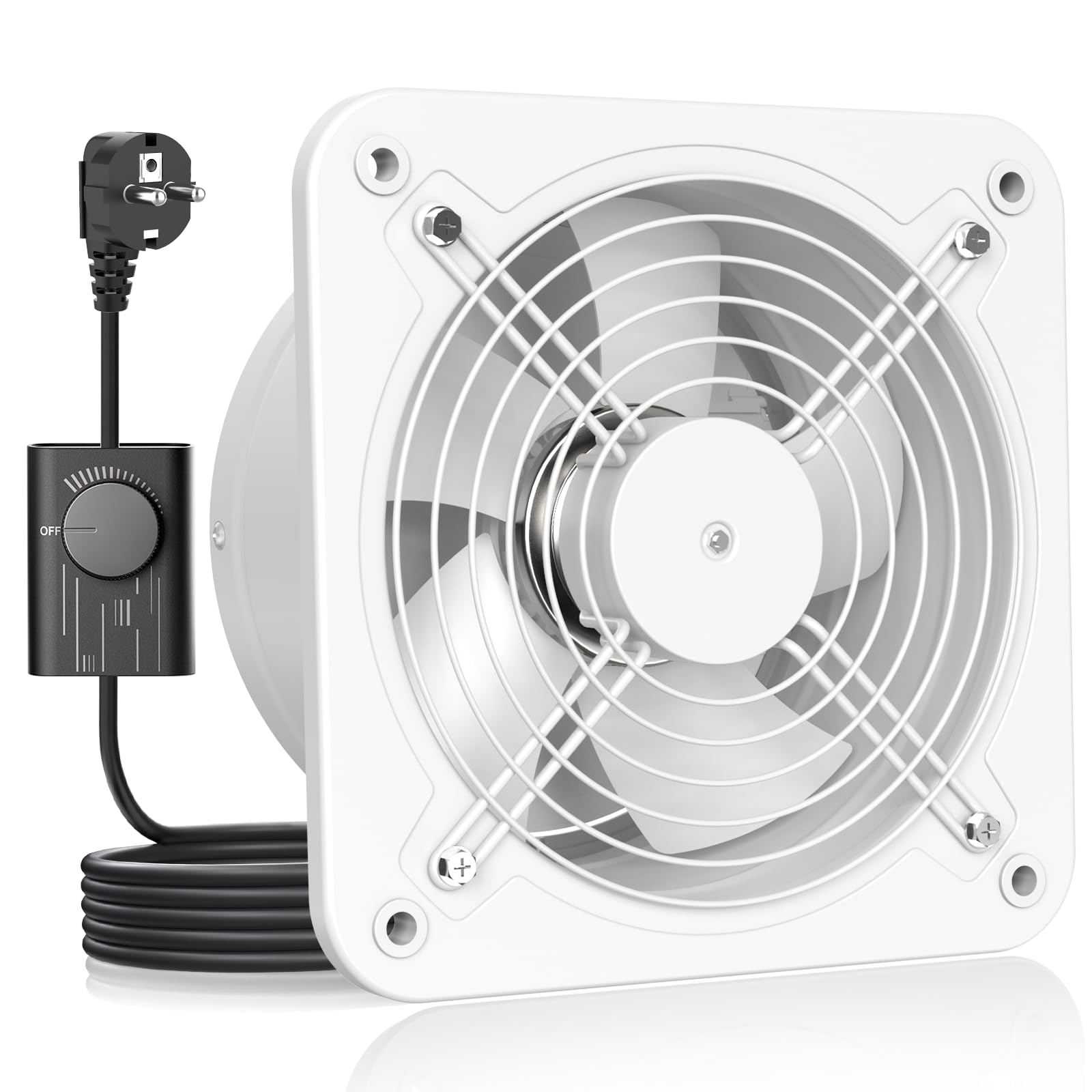 HG Power Ventola Aspirazione 200mm - Ventola Bagno Silenziosa con Valvola di non ritorno, Regolatore di velocità, Spina, Aspiratore Industriale per Cucina Garage Seminterrato, A-Bianco