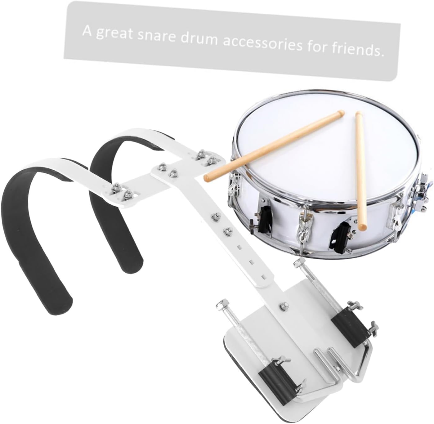 Garneck Adjustable Snare Drum Carrier for Marching Band Easy Assembly Snare Drum Accessories Durable White Back Frame for Percussion Instruments