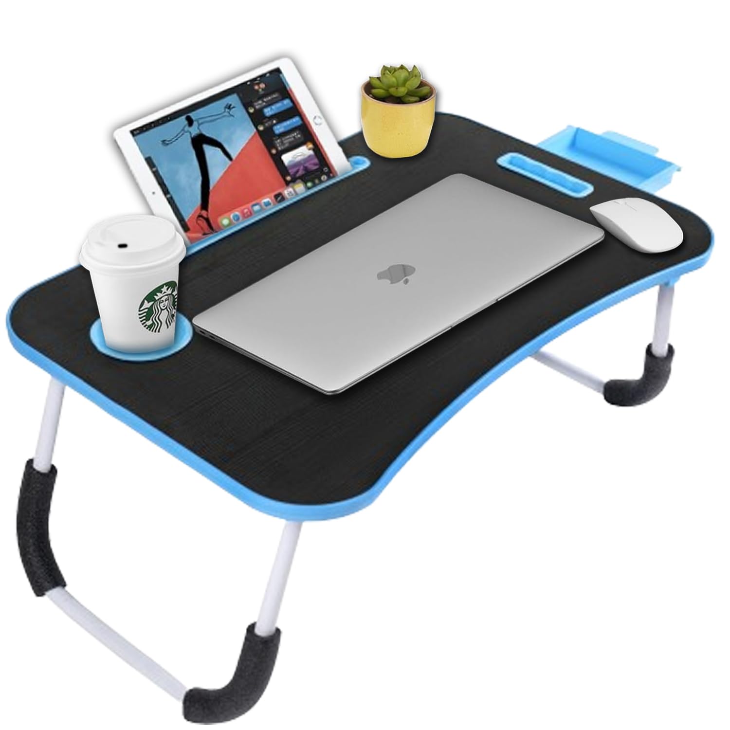 Callas Multipurpose Foldable Laptop Table with Cup Holder | Mac Holder | Table Holder Study Table, Breakfast Table, Foldable and Portable/Ergonomic & Rounded Edges/Non-Slip Legs (WA-27-Sky Blue) (B0CNRKSCYC) Amazon Price History, Amazon Price Tracker