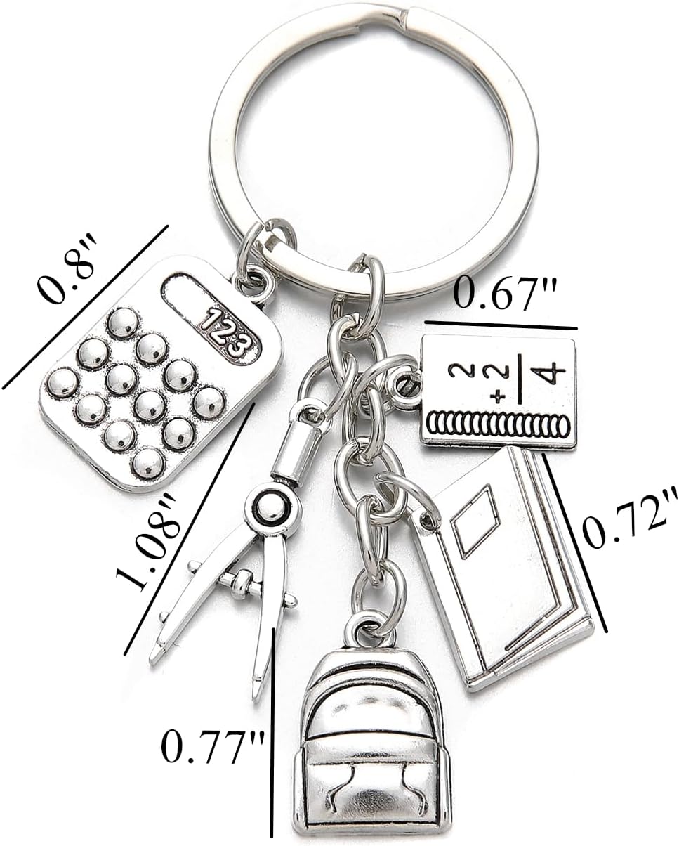 PHAETON 20PCS MathTeacher Gifts with School Supplies Charms, Calculator, Compass, Backpack Design, Architectural Engineer Teacher, Math Teacher Key Ring - Image 2