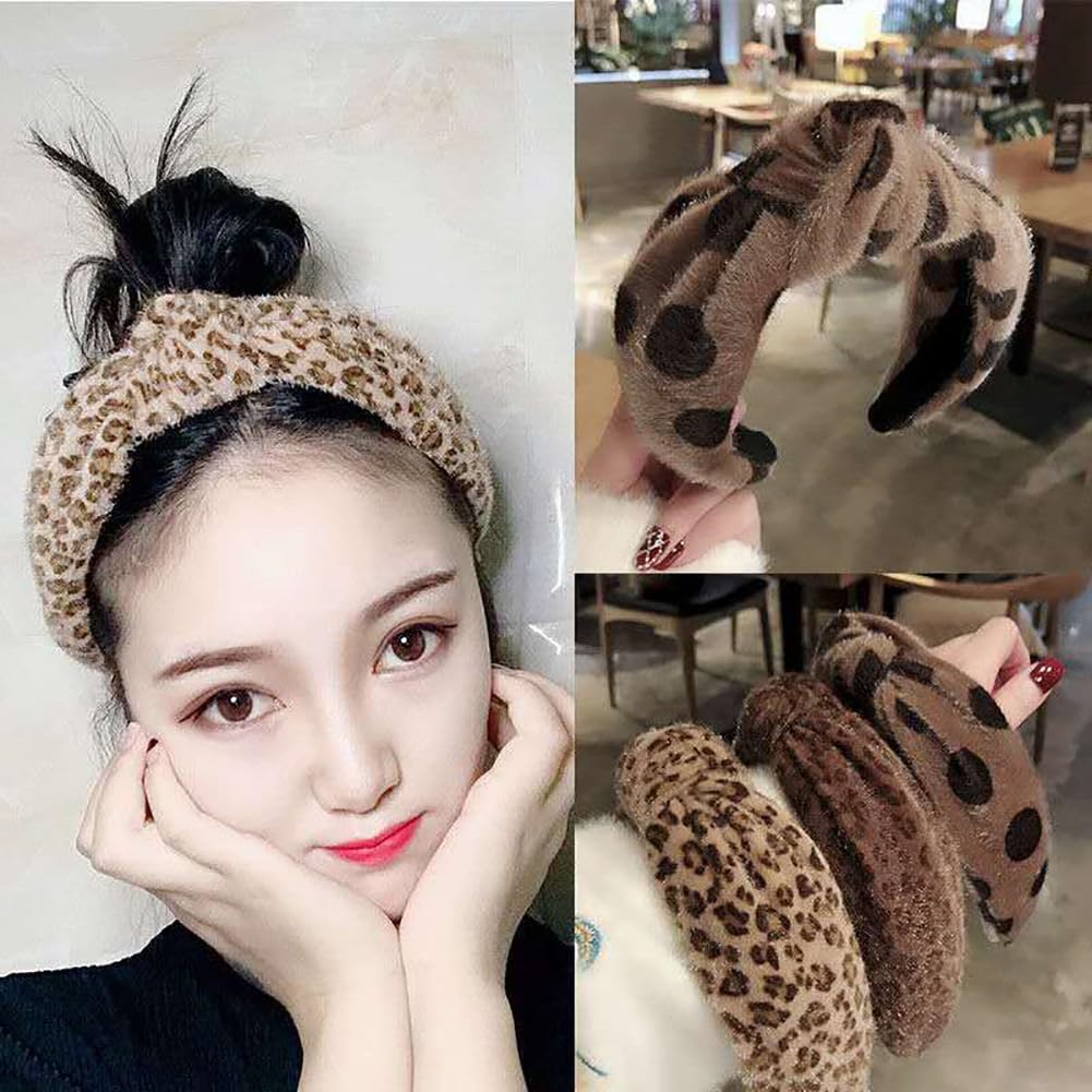 Pmnzdy Leopar desenli pelüş saç bandı, tatlı noktalar, saç bandı, geniş, kaymaz, kenar, düğümlü saç bandı, şık hayvan desenli, kadınlar ve kızlar için saç takısı, 6#