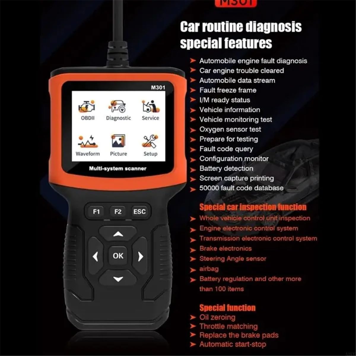 M301 Automobile Diagnosi di Guasto Strumento Motore Tester OBD 2 Strumento di Rilevamento Codice Scheda di Lettura ABS Airbag