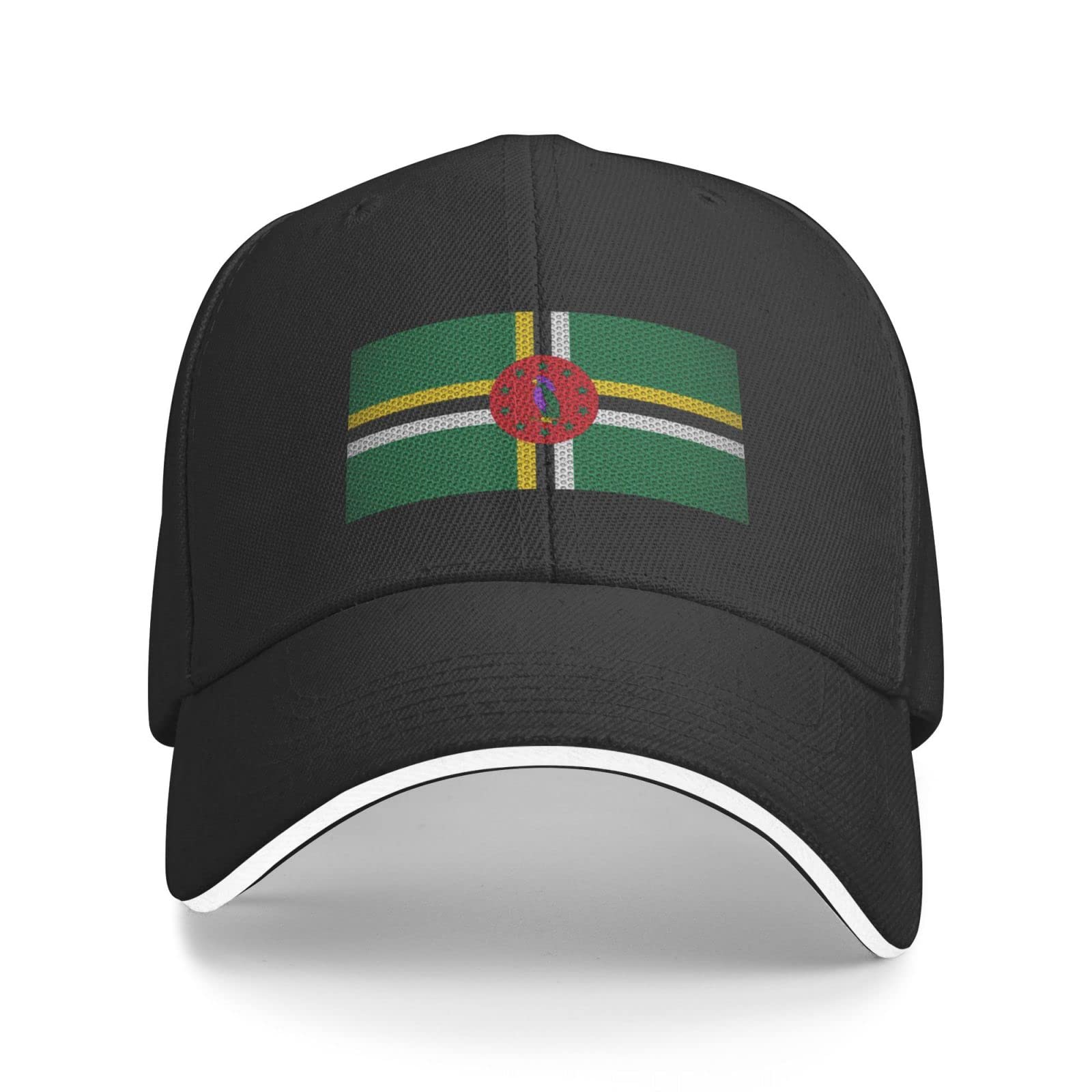 KUEhhhr Flag of Dominica Baseball Cap Sandwich Brim Hats for Men Women Adjustable Caps Black