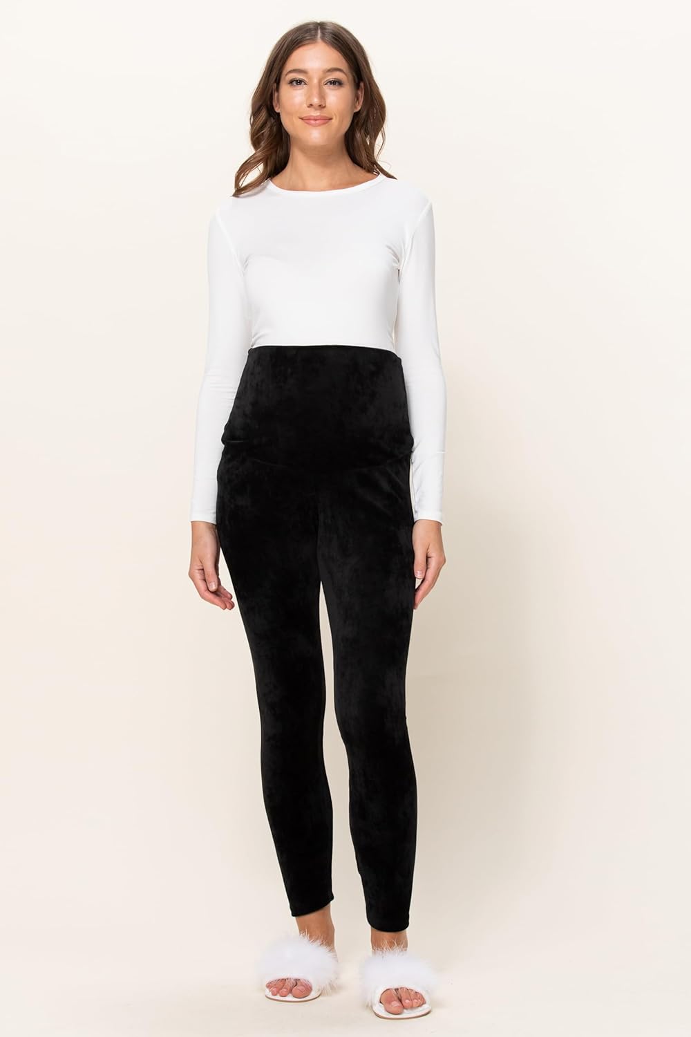 LaClef Womens Yoga High Waisted Velour Maternity Pants