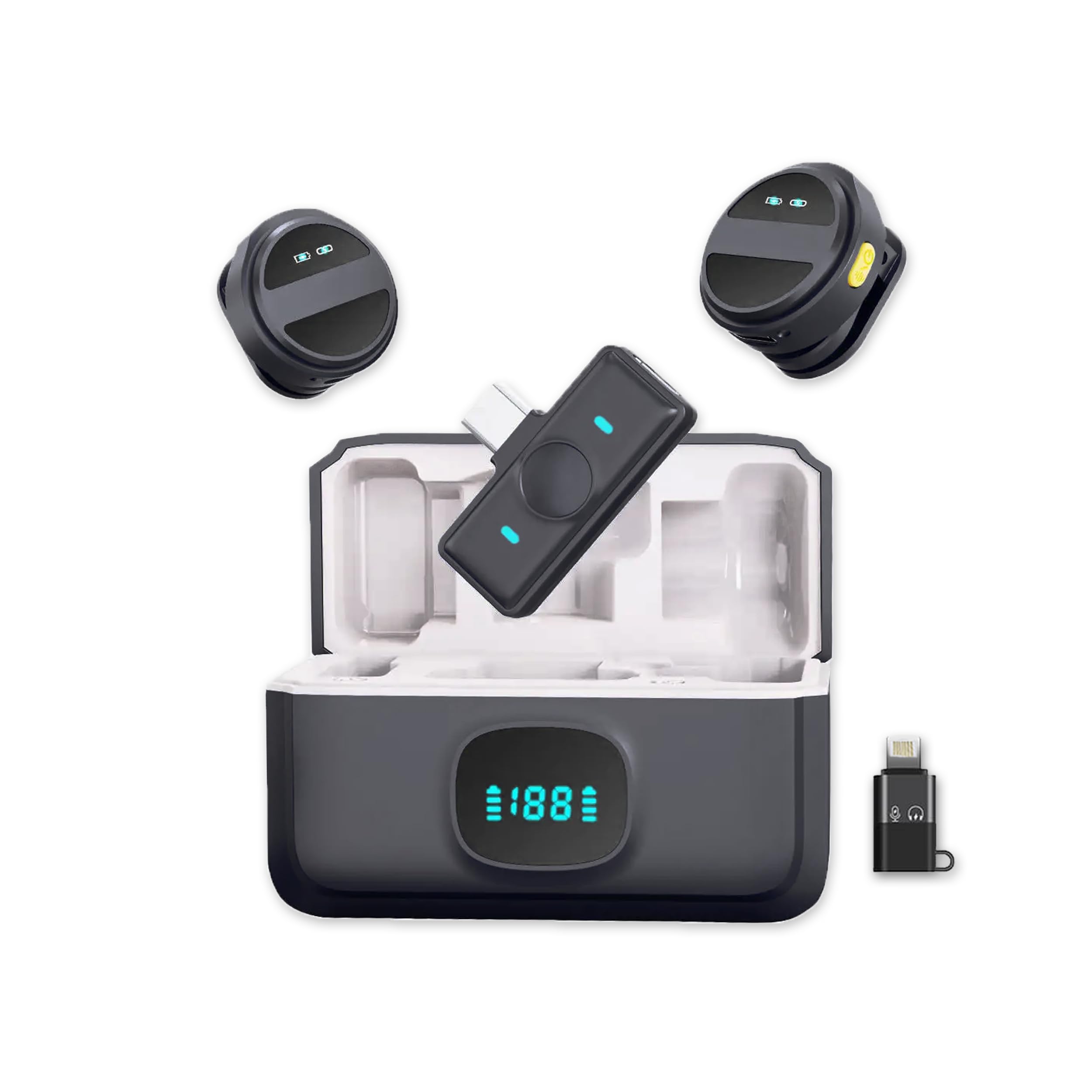 ICOVERI Microfono inalambrico iPhone, Micrófono de Solapa para Movil,Clip Magnético, Cancelación Ruido, Lavalier Grabación de vídeo. (2 Microfonos inalambricos para iPhone y USB-c)