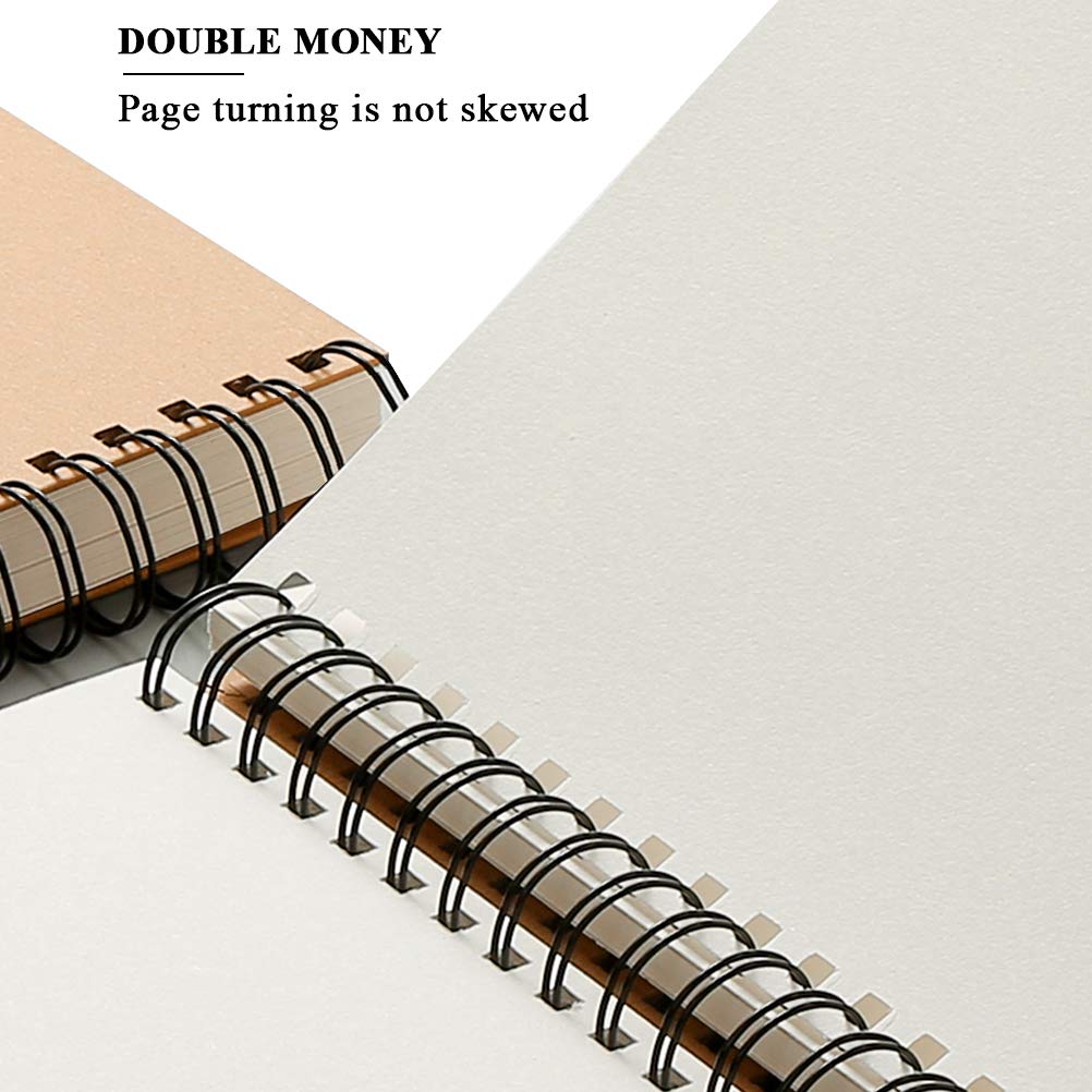 4 Stück A5 Skizzenbuch, Spiraleinband, leere Seite, Skizzenbuch, Skizzenblock, Krafteinband, Skizzenblock, Kunstbuch, 50 Blatt, blanko Papier-Skizzenbuch für Memos, Malen und Graffiti (braun)