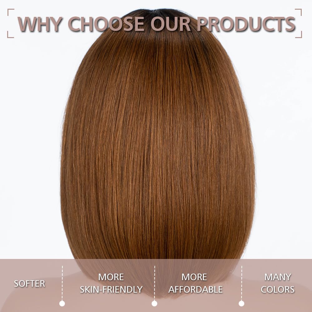 FASHION IDOL Bob Echthaar-Perücke mit Pony für schwarze Frauen kurzes glattes Haar 25CM natürliches schwarzes klebstofffreies maschinell hergestelltes kurzes Bob Perücken