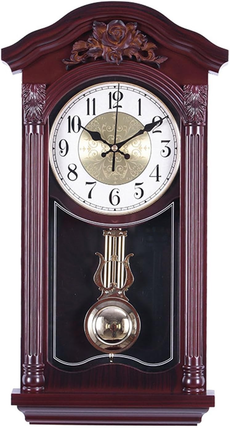 Reloj de pared con péndulo, acabado de caoba con campanillas cada hora para sala de estar, oficina, decoración del hogar