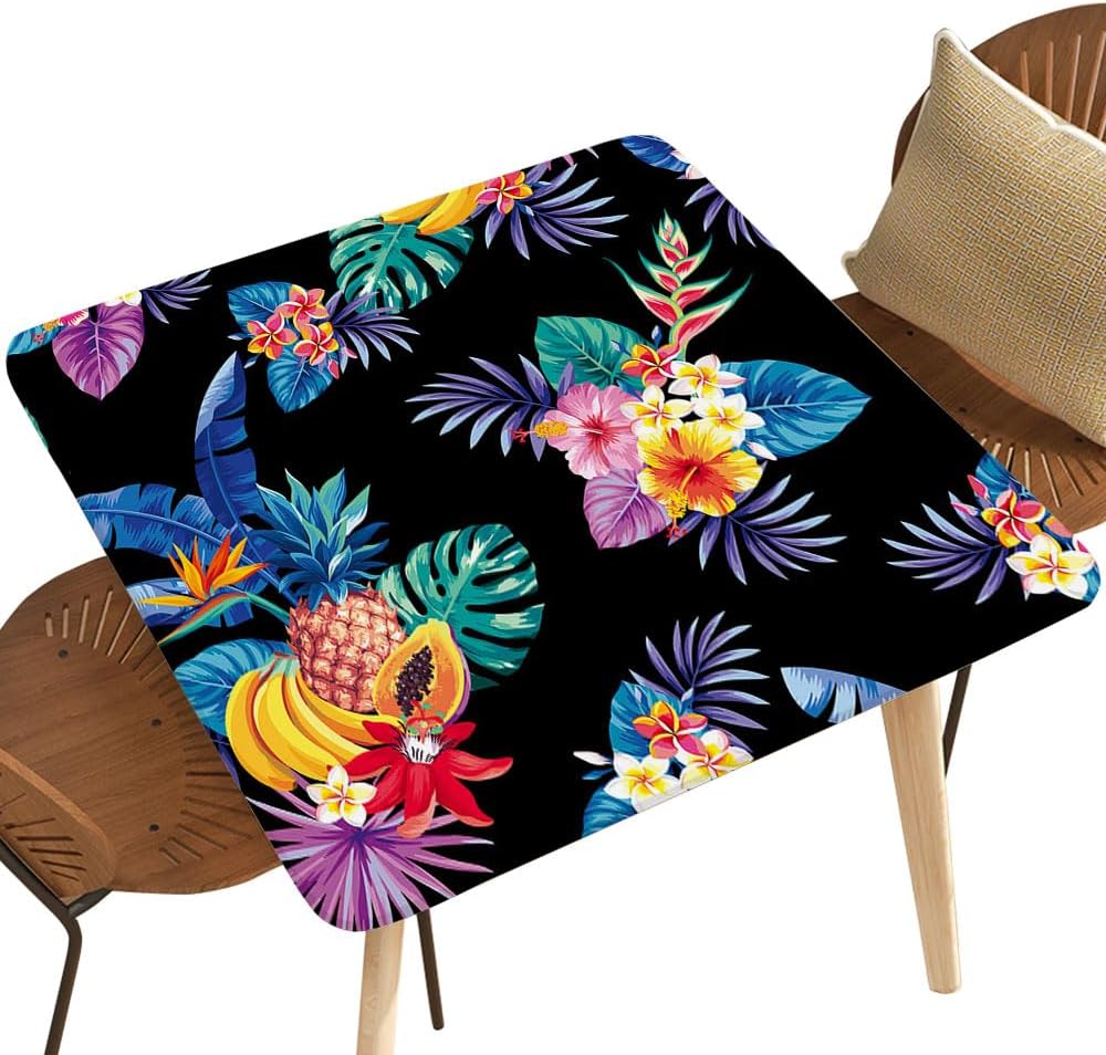 Elastic Square Tablecloth Seamless Pattern with Tropical Fruits Palm Leaves and Flowers Fit for Square Table 60"x60",Folding Table Covers for Indoor Outdoor Events Style124