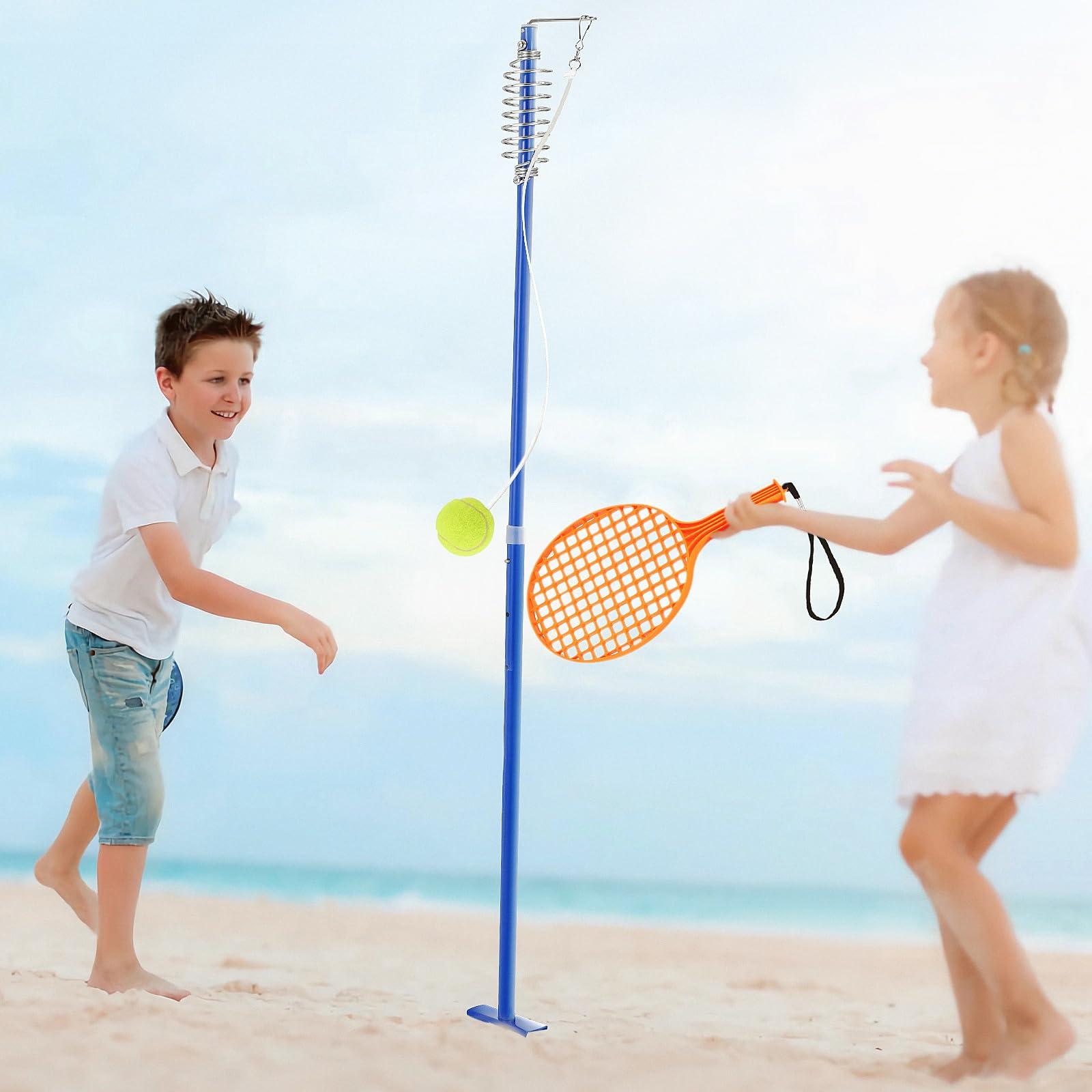 GOPLUS Circletennis, zestaw Twist Ball ze stojakiem z regulacją wysokości, piłka tenisowa i 2 rakiety, gra swingowa do ogrodu, parku, na plażę i łąkę, przenośna zabawka do spędzania wolnego czasu