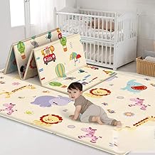 Baby Play Mat Foldable Cute Double-Sided Pattern Play Floor Mat Shock Absorption Fall Prevention Room Mat Non-Slip Waterproof Baby Birth Gift for Home & Outdoor Play 180*100*1cm