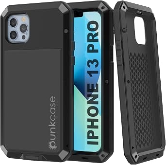 Punkcase for iPhone 13 Pro Metal Case | Heavy Duty Military Grade Armor Cover [Shock Proof] Hard Aluminum & TPU Design W/Tempered Glass Screen Protector for iPhone 13 Pro 6.1"2021[Black]