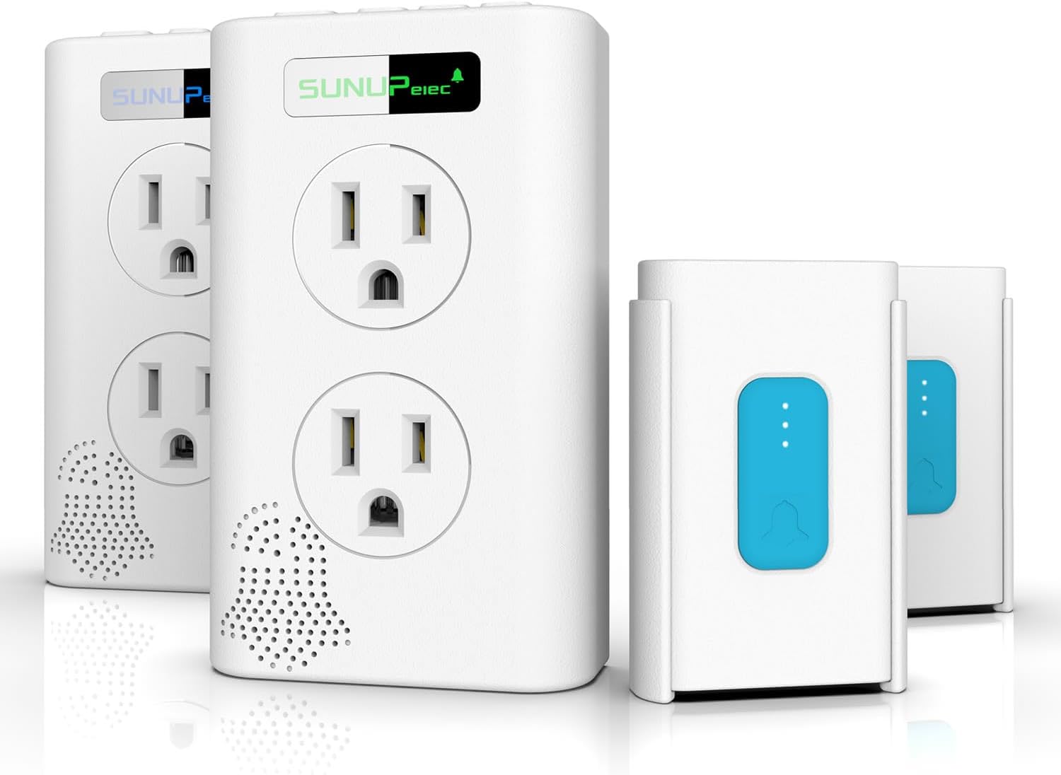 Wireless Doorbell,Door Bell Chime Kit with Extra Outlets & Nightlight,1400Ft Range,Doorbell Signal Extender,IP65 Waterproof,Do Not Disturb Mode,LED Flash(White,2 Button & 2 Receiver)