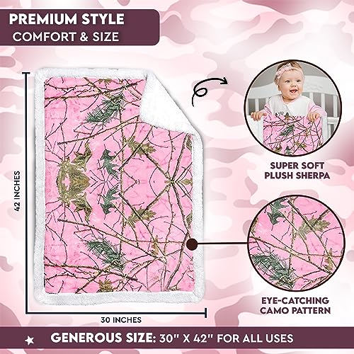 Image of Ultra Soft Sherpa Fleece Camo Throw Blanket | Cozy, Plush Baby Blanket for Kids | Reversible with Camo Prints | Washable | Wide Size for Extra for Warmth & Comfort | Cute Baby Shower Present