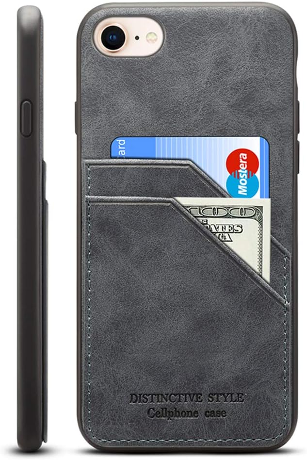 Wallet Case Compatible iPhone 8, Slim Thin PU Leather Back Case Cover with 2 Credit Card Slots for Apple iPhone 7 4.7 inches Dark Gray