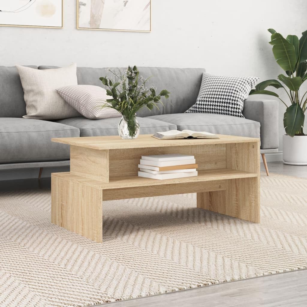 SXZenSpace Coffee Table 90x55x42.5 cm Sonoma Oak Finish Engineered Wood Small with Ample Storage for Living Room Bedroom or Office