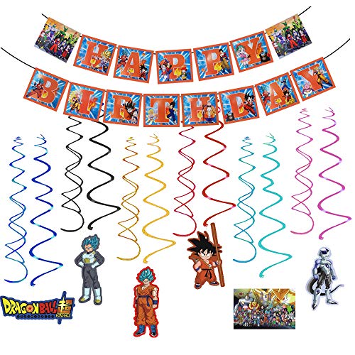 Dragon Ball Z Birthday Party Supplies Decorations,31PCS Super Saiyan Goku Gohan Character Hanging Swirl Decorations with Dragon Ball Z Banner