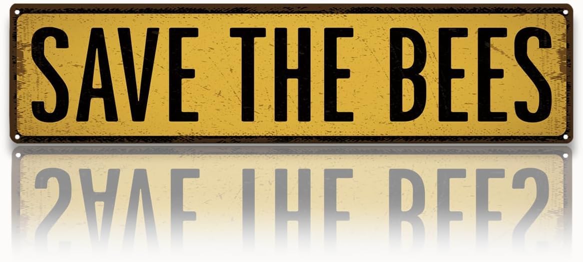 Duetom A12 Bee Farm Decor, Save The Bees Sign, Rusty Metal Tin Signs, Premium Quality Aluminum Sign, Cottage Decor, Vintage Style Wall Decors For Home Kitchen, Bee Lover Decoration Gift 4X16 Inch