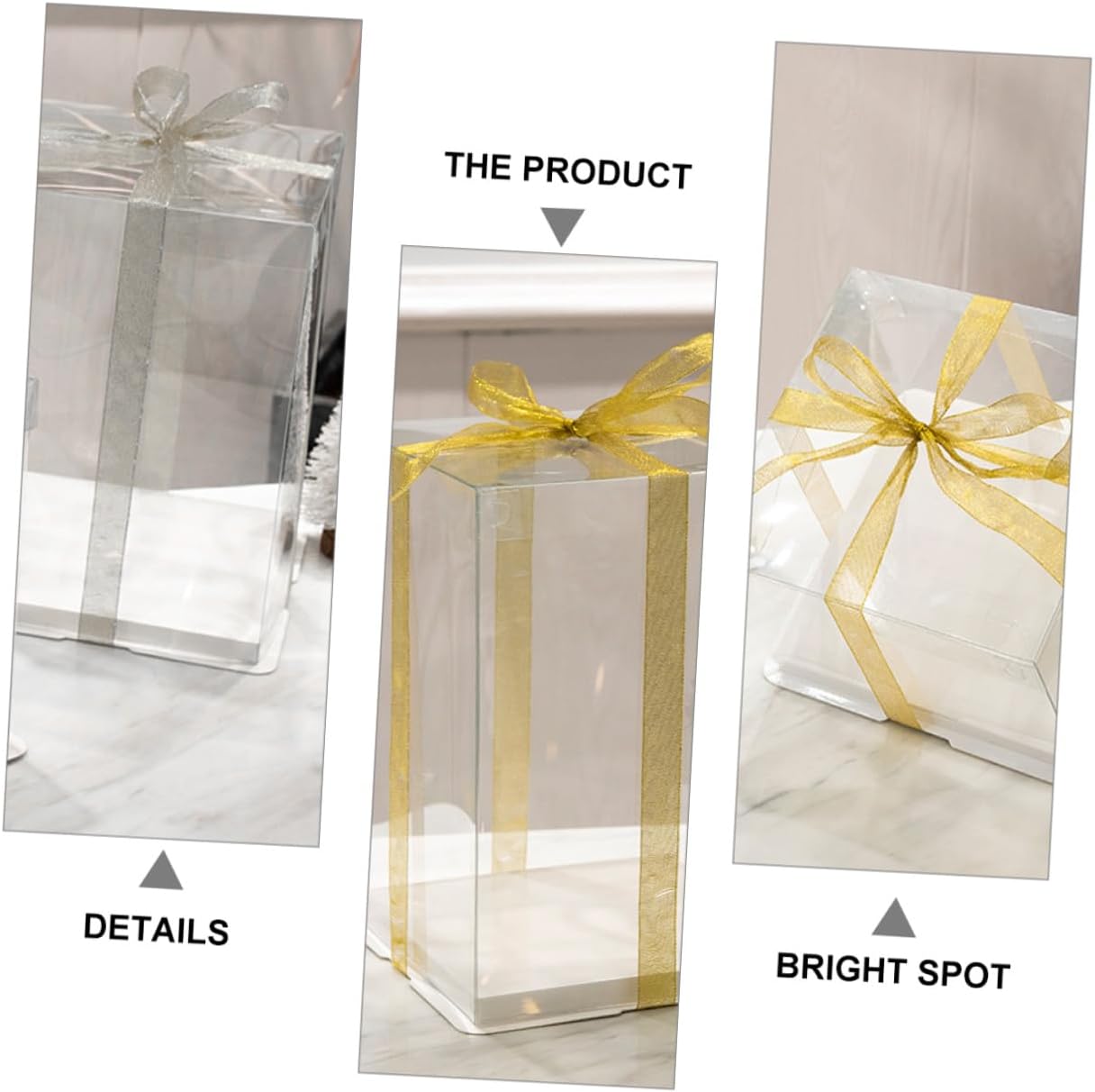 8-inch Square Cake Carrier Box Set of 5, Double-layer Food-grade Plastic Dessert Packing Container with Ribbon for Birthday and Party Cake Storage