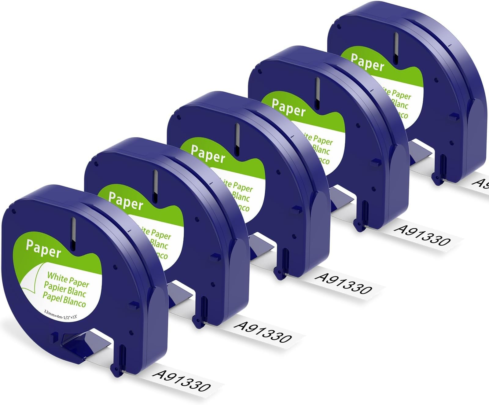 5 Pack Replace Dymo Letratag Labelling Refills 91330 10697 (S0721510) Labeling Tapes, Black on White Self-Adhesive Paper Tape for DYMO LetraTag Plus LT-100T LT-100H QX50 Label Makers, 1/2 Inch x 13 ft