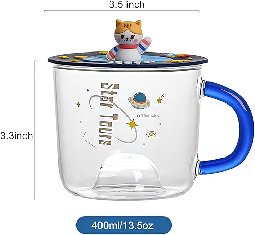 Miniatura 2 de Zappazoso Bonita taza de café de cristal con tapa de silicona Kawaii Cat para café, té, leche, decoración estética de habitación, regalo divertido