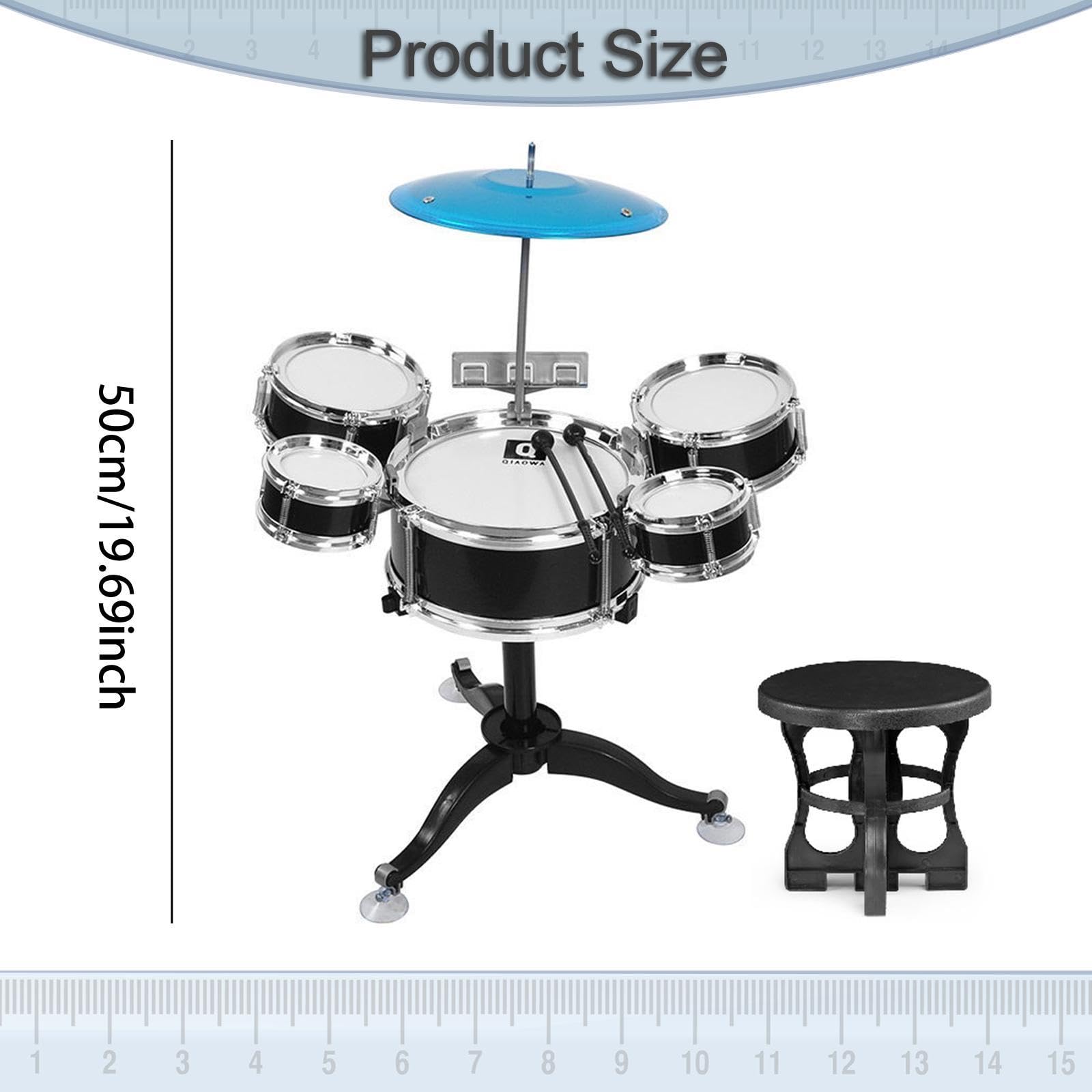 Kids Drum Set Batteria Didattica Bambini Percussioni Giocattolo Strumento Musicale Materiale Sicuro Adatto a Regalo Casa Scuola, Nero