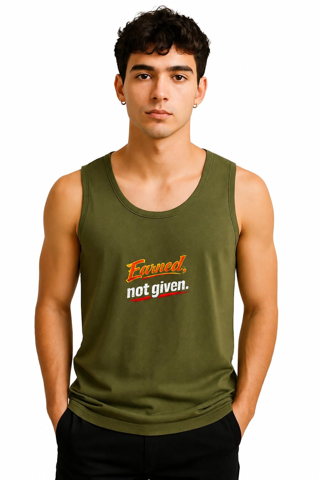 Men's Cotton Sleeveless Tank Top | Motivational Earned, Not Given Graphic Print Vest | Round Neck Casual Gym Workout Summer Muscle T-Shirt | Soft Breathable Regular Fit-image-25