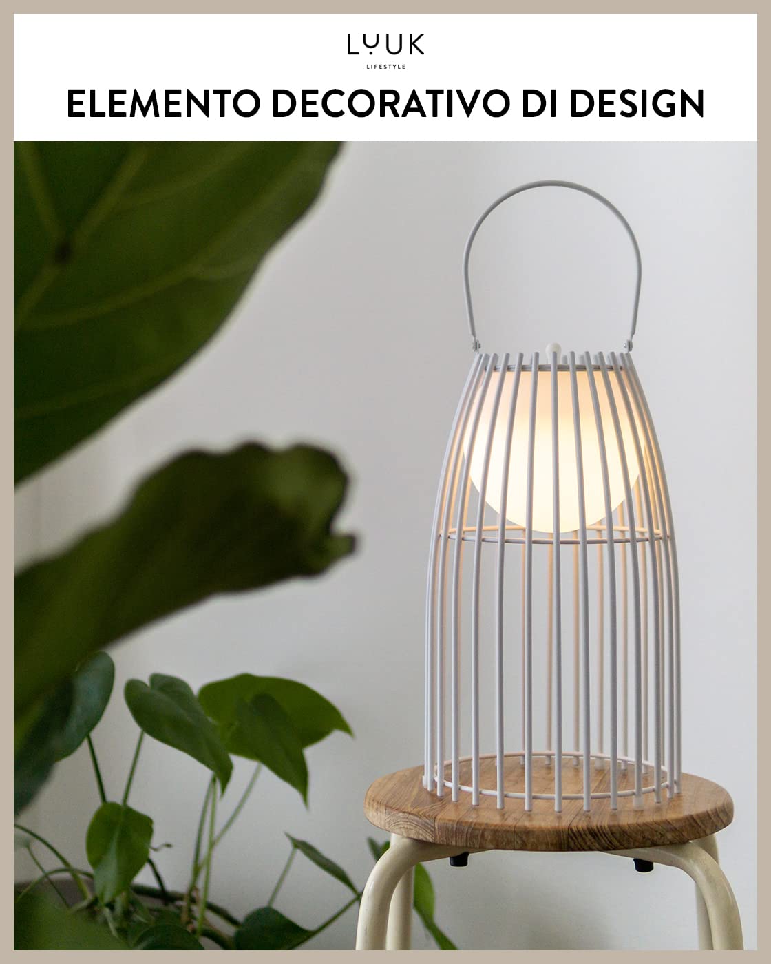 LUUK LIFESTYLE Lampada senza fili a LED, luce per interni ed esterni, disegno formale, lanterna da tavolo, porta USB, nei colori nero, bianco, verde e arancione