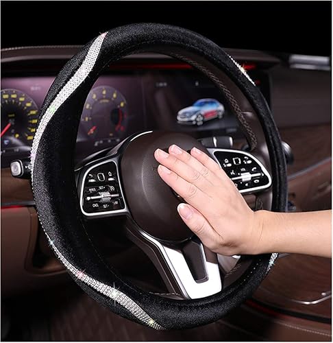 Forala Funda para volante de automóvil con diamantes de imitación brillantes adecuada para niñas y mujeres de 15 pulgadas negro