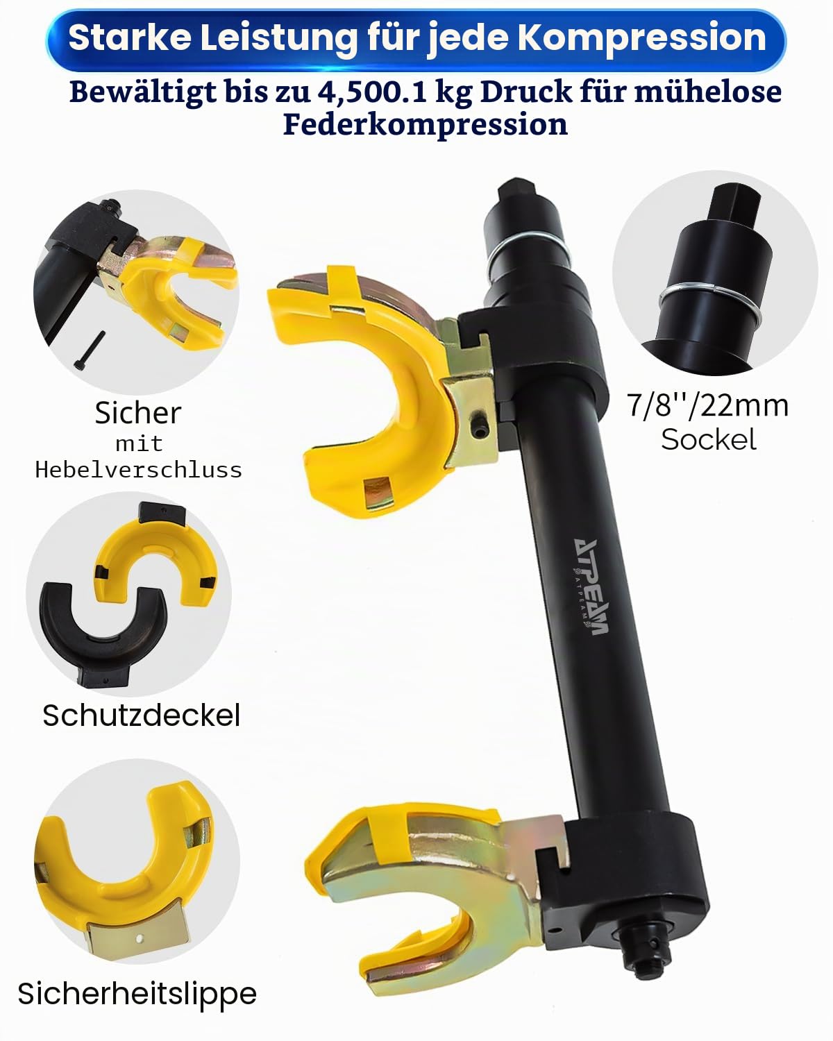 ATPEAM Universal Federspanner KFZ, 300mm McPherson Federspanner Set für McPherson Federbeinsysteme, mit Kunststoffschutz, 1050 kg Belastbarkeit