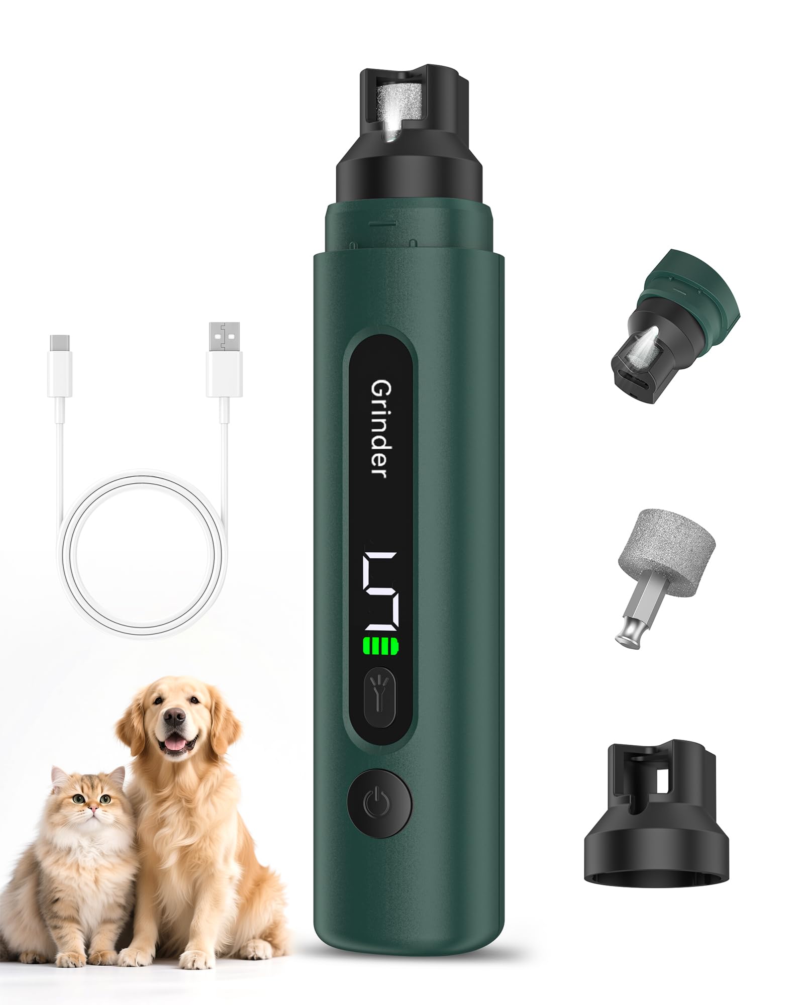 Dog Nail Grinder - 5-Speed Rechargeable Electric Dog Nail Clippers with LED Light, Super Quiet & Painless Electric Nail File for Large, Medium & Small Dogs, Toenail & Claw Grooming Filer