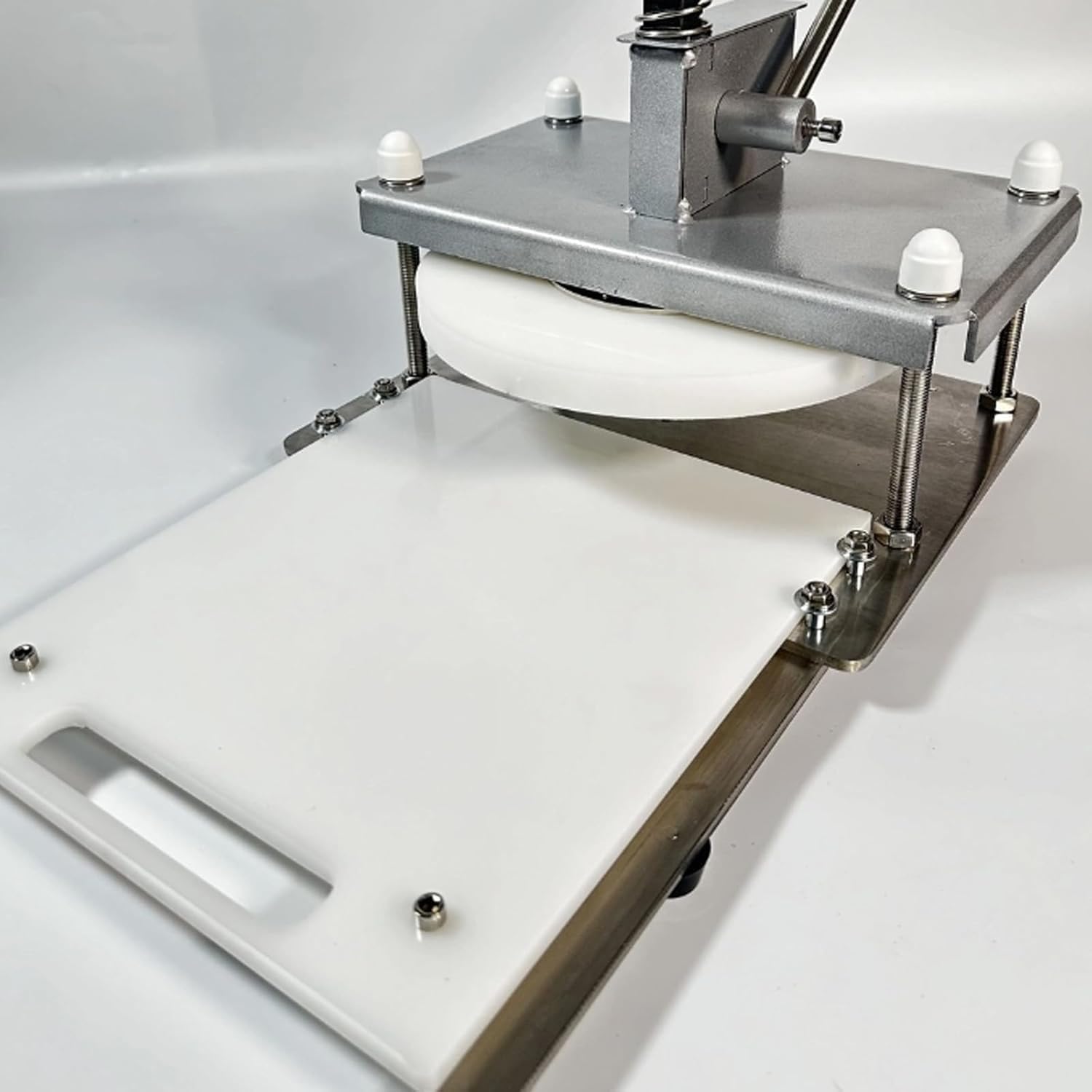Pressa per impasto per pizza, in acciaio inox, con manico allungato, pressione di 300 kg e spessore regolabile per pizza, tortillas, pasta sfoglia