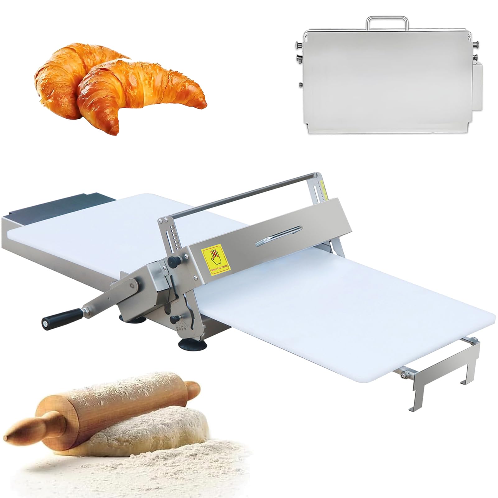 GYKOZY Manual Dough Sheeter Machine Foldable Stainless Steel Pastry Roller with Adjustable Thickness, Ideals for Pizza, Croissant, Pasta & Fondant, for Home and Commercial Bakeries (Type 400)