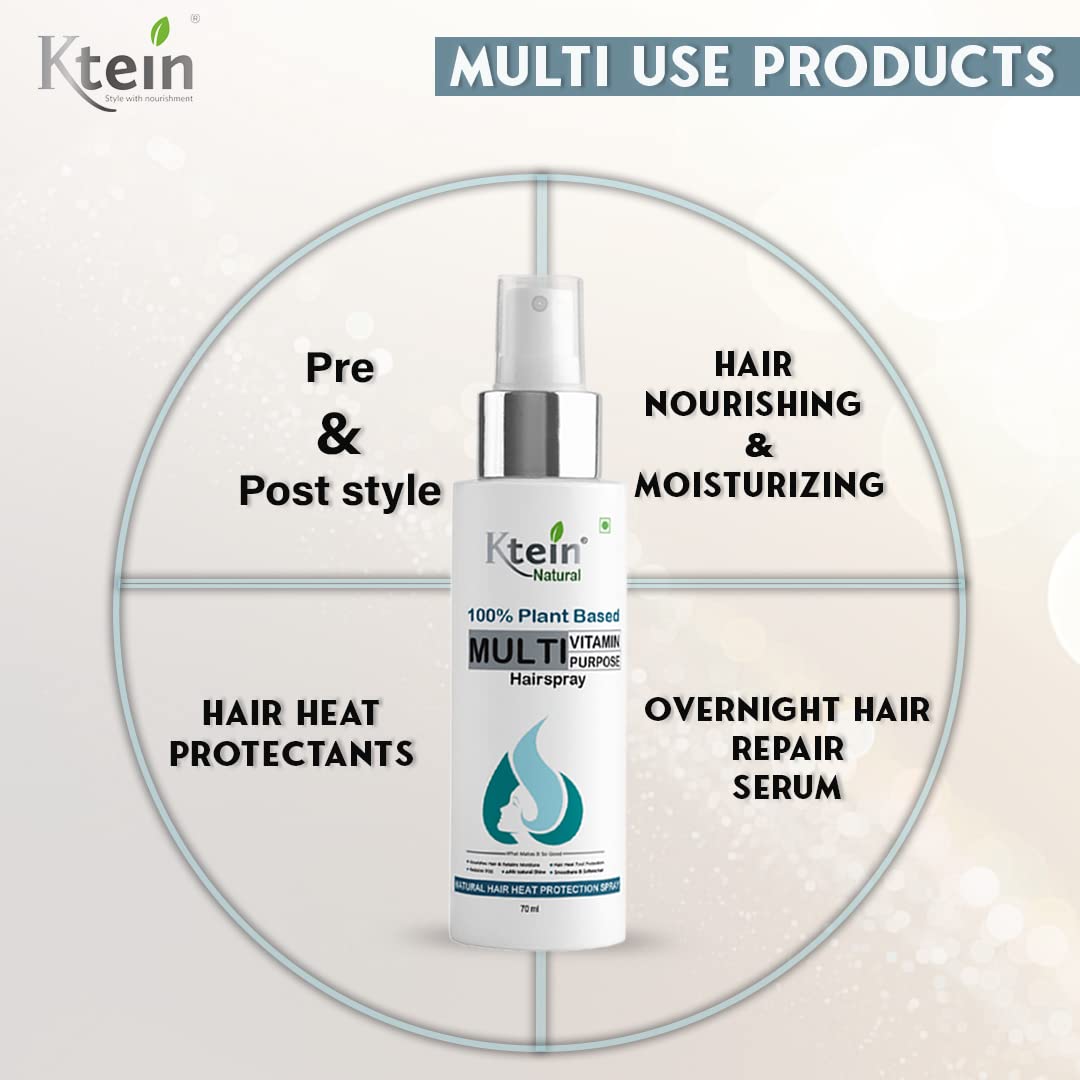 Ktein Natural 100% Plant Based Multi Vitamin Purpose with Deep Nourishment Hairspray for hair heat protection Frizz Free Hair 70ml
