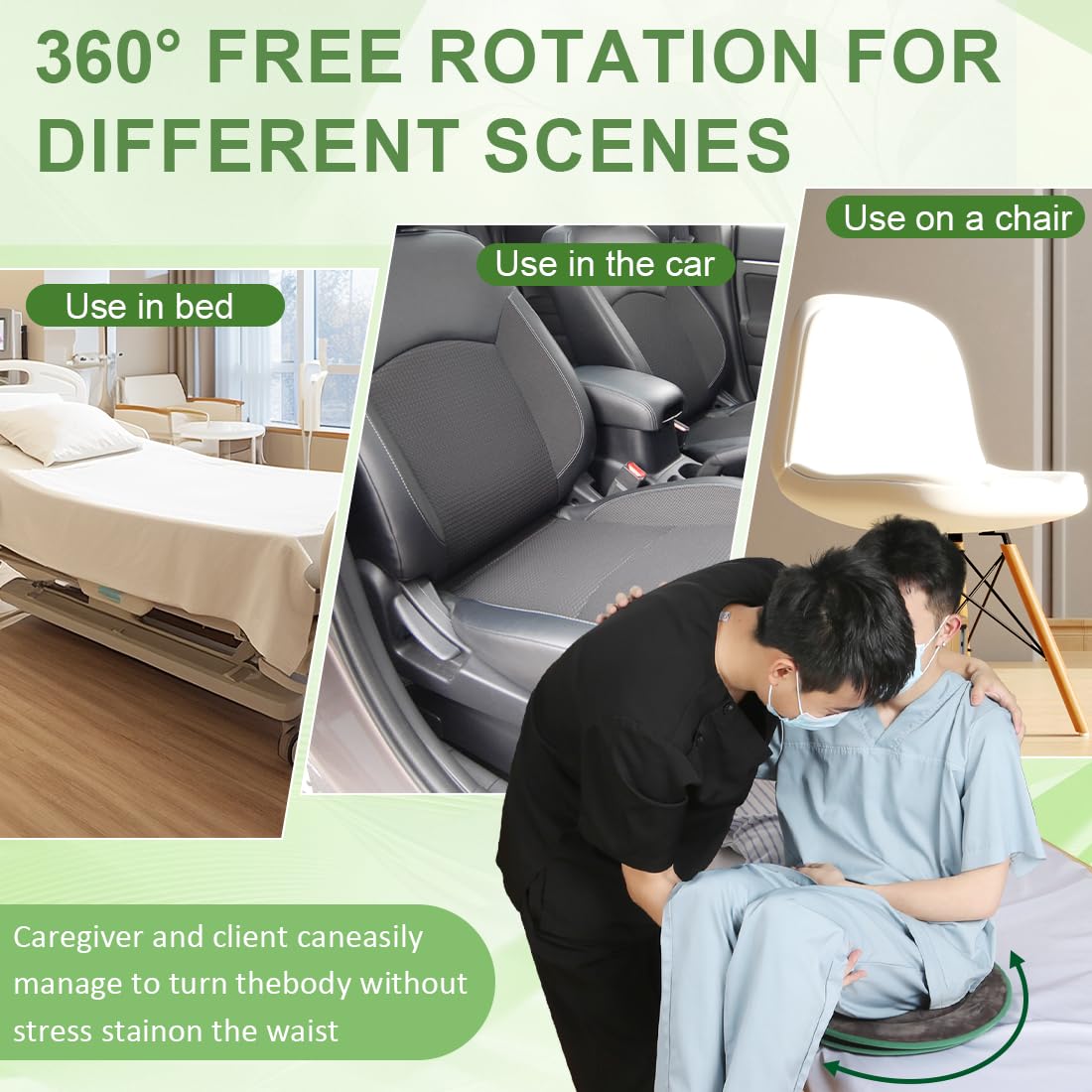 Coussin Pivotant 360° pour Voiture et Chaise – Aide au Transfert – Siège Rotatif Confortable et Antidérapant pour Seniors et Personnes à Mobilité Réduite (120 kg), 1 pièce de (Moyen)