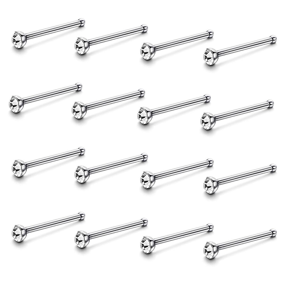 XUZOPIM Piercing Nez Acier Inoxydable 60 Pièces De Piercing De Nez, Clou De Nez, Piercing De Nez,Cristal Strass, Os Droit,Tige De Fierté, Broche En Acier, Anneau De Nez En Acier Inoxydable